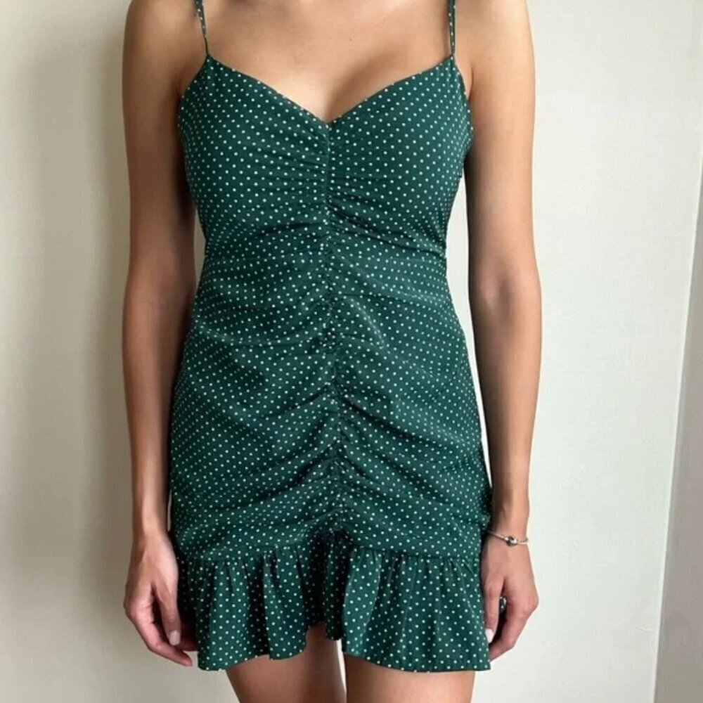 Urban Outfitters Mar Green Polka Dot Cinched Mini Dress XS-TP NWT